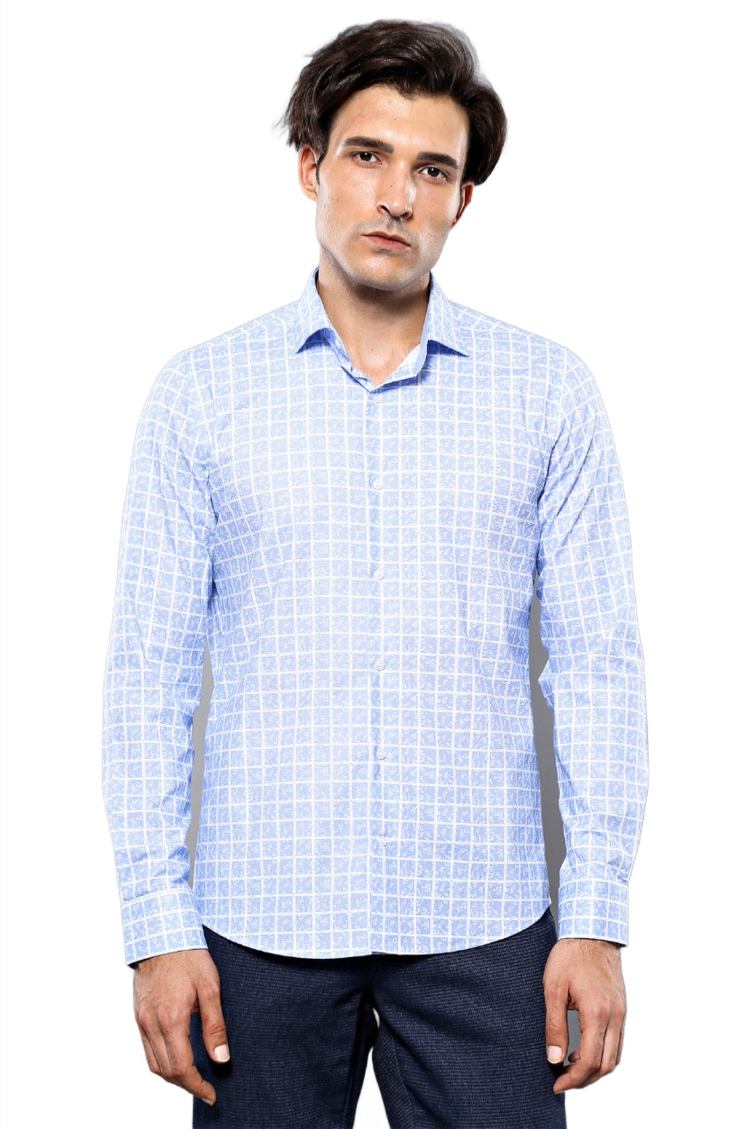 Patterned Plaid Light Blue Shirt - Wessi