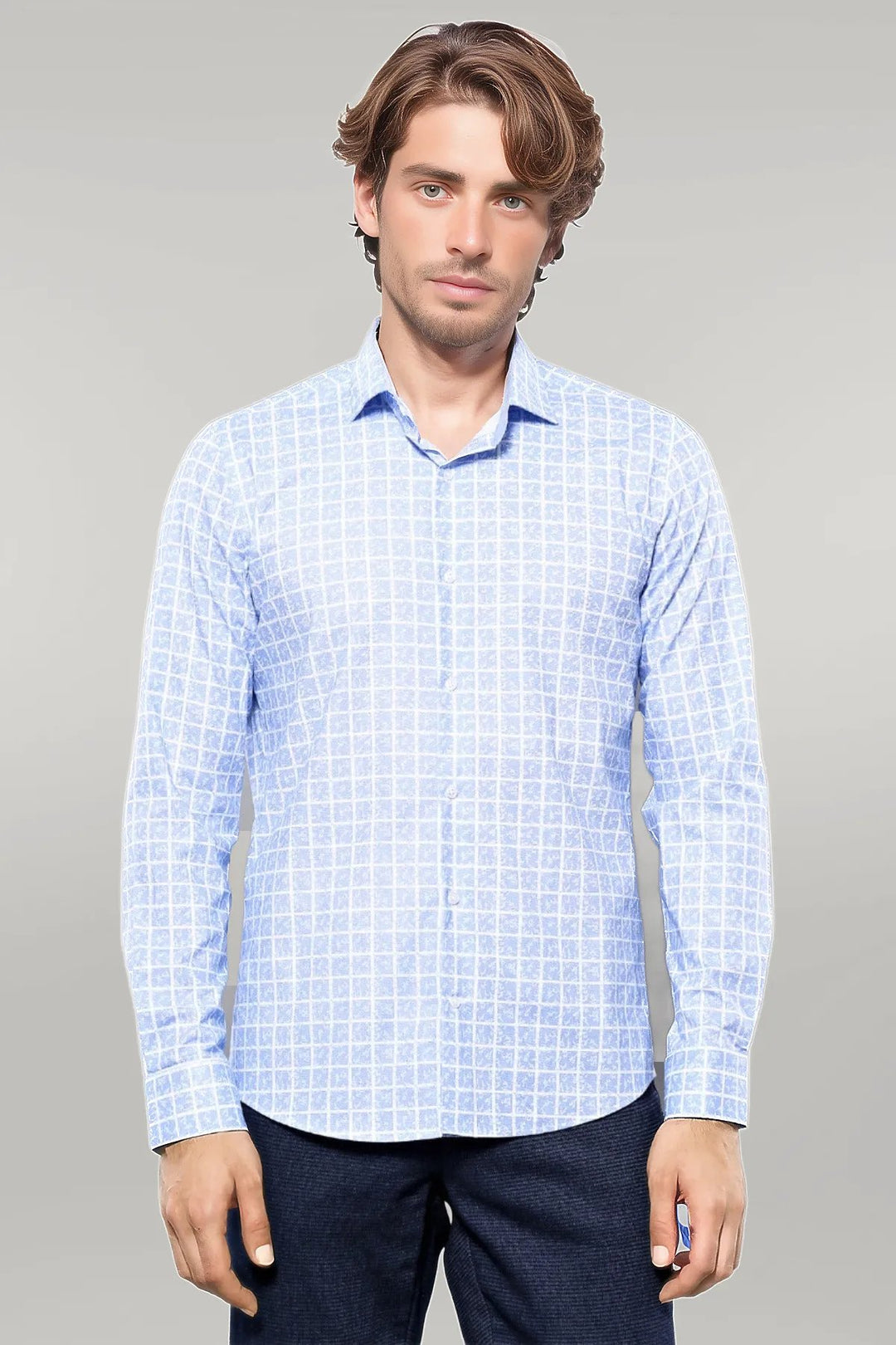 Chemise Bleu Clair à Carreaux à Motifs - Wessi