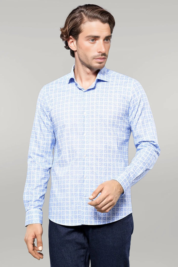 Chemise Bleu Clair à Carreaux à Motifs - Wessi