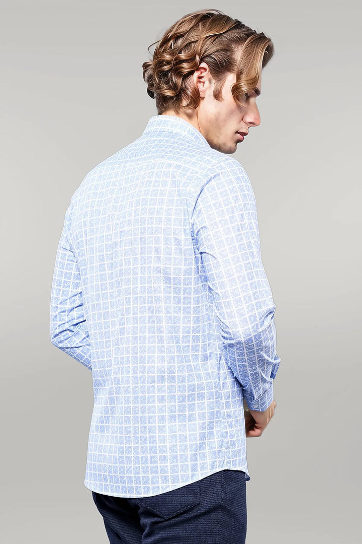 Chemise Bleu Clair à Carreaux à Motifs - Wessi