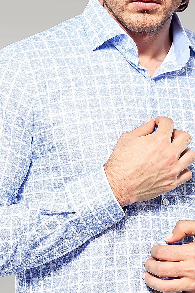 Chemise Bleu Clair à Carreaux à Motifs - Wessi