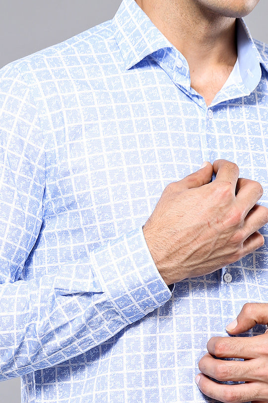 Camisa Estampada Cuadros Celeste - Wessi