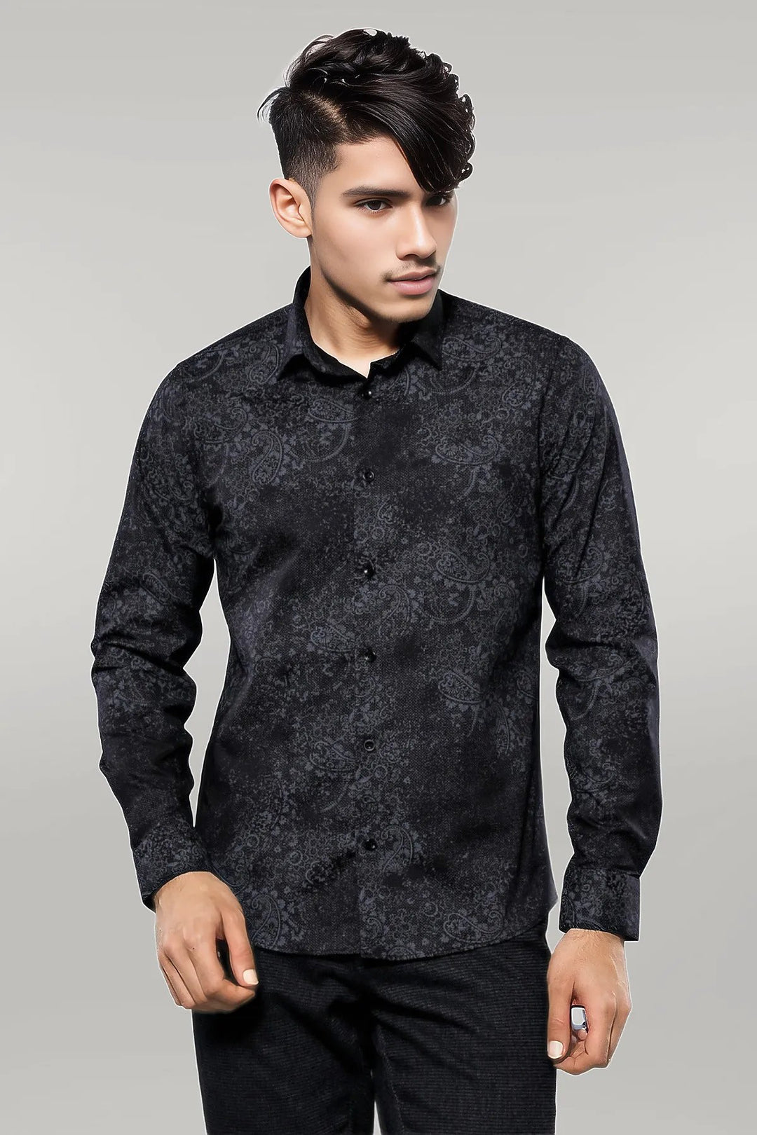 Boda Asos Trajes Hombre Estampados Camisa Gris Camisa Negra Para