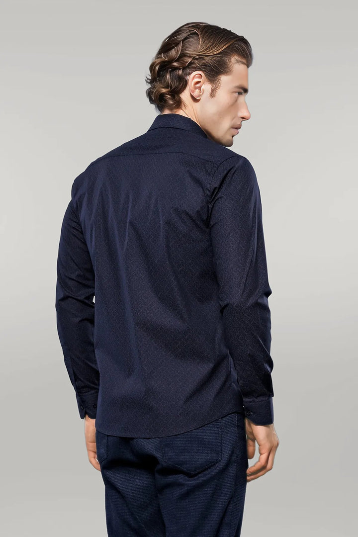 Chemise homme bleu marine à motifs | Wess