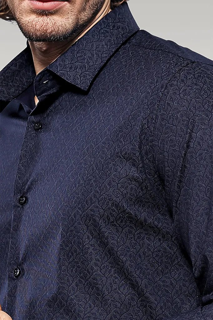 Chemise homme bleu marine à motifs | Wess