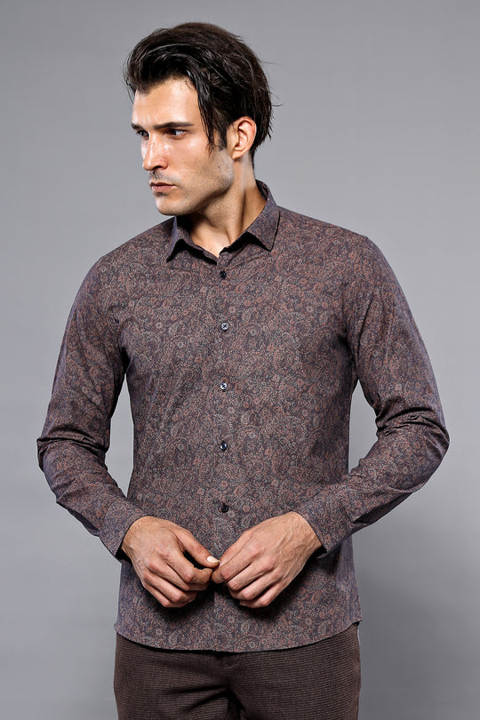 Camisa estampada marrón | Wessi - Wessi