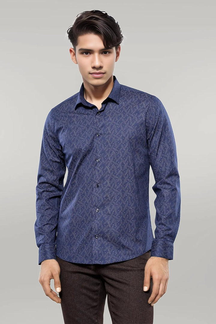 Chemise bleu marine à pois | Wess