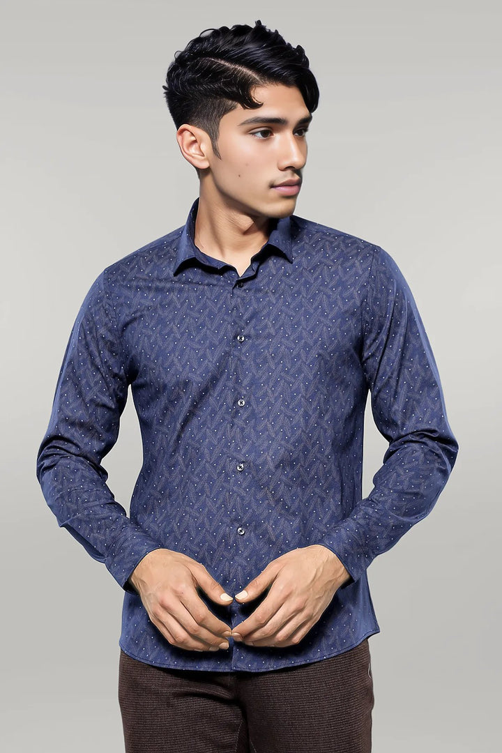 Dot-Patterned Navy Blue Shirt | Wessi