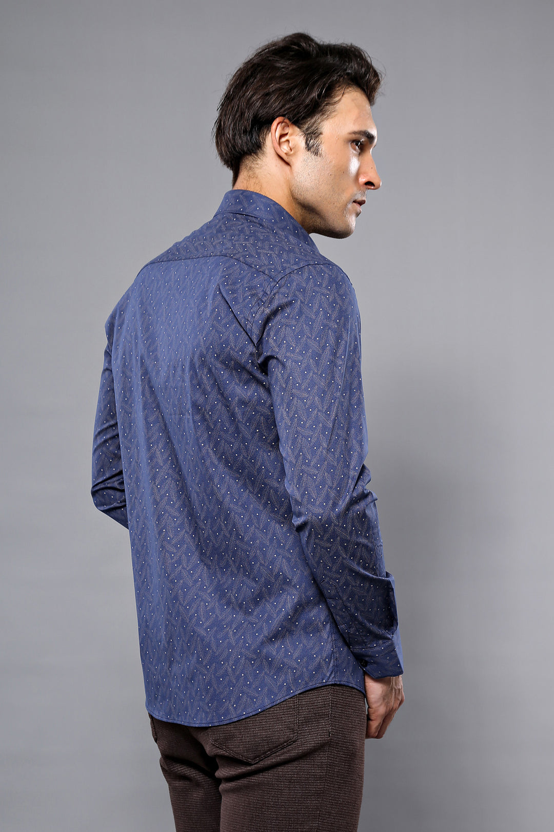 Dot-Patterned Navy Blue Shirt | Wessi