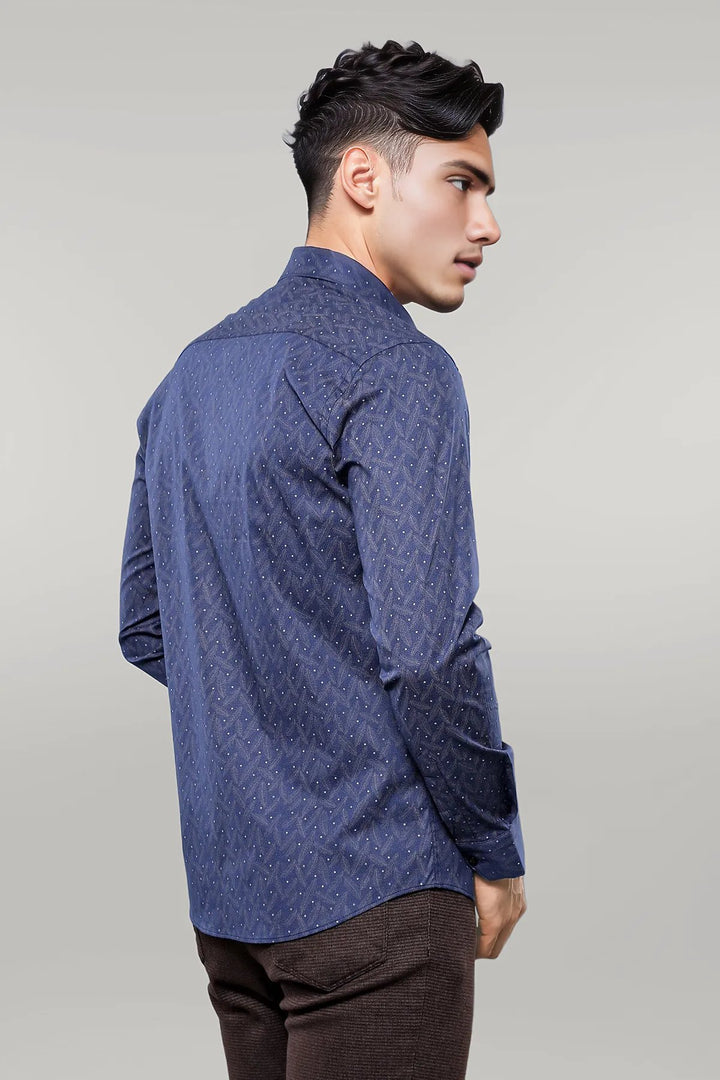 Chemise bleu marine à pois | Wess