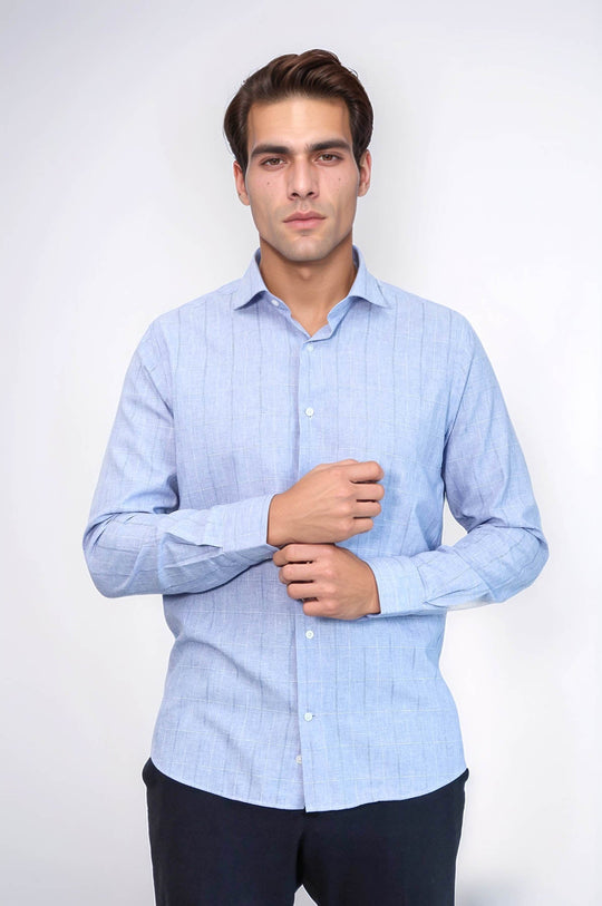 Camisa azul de manga larga a cuadros | wess