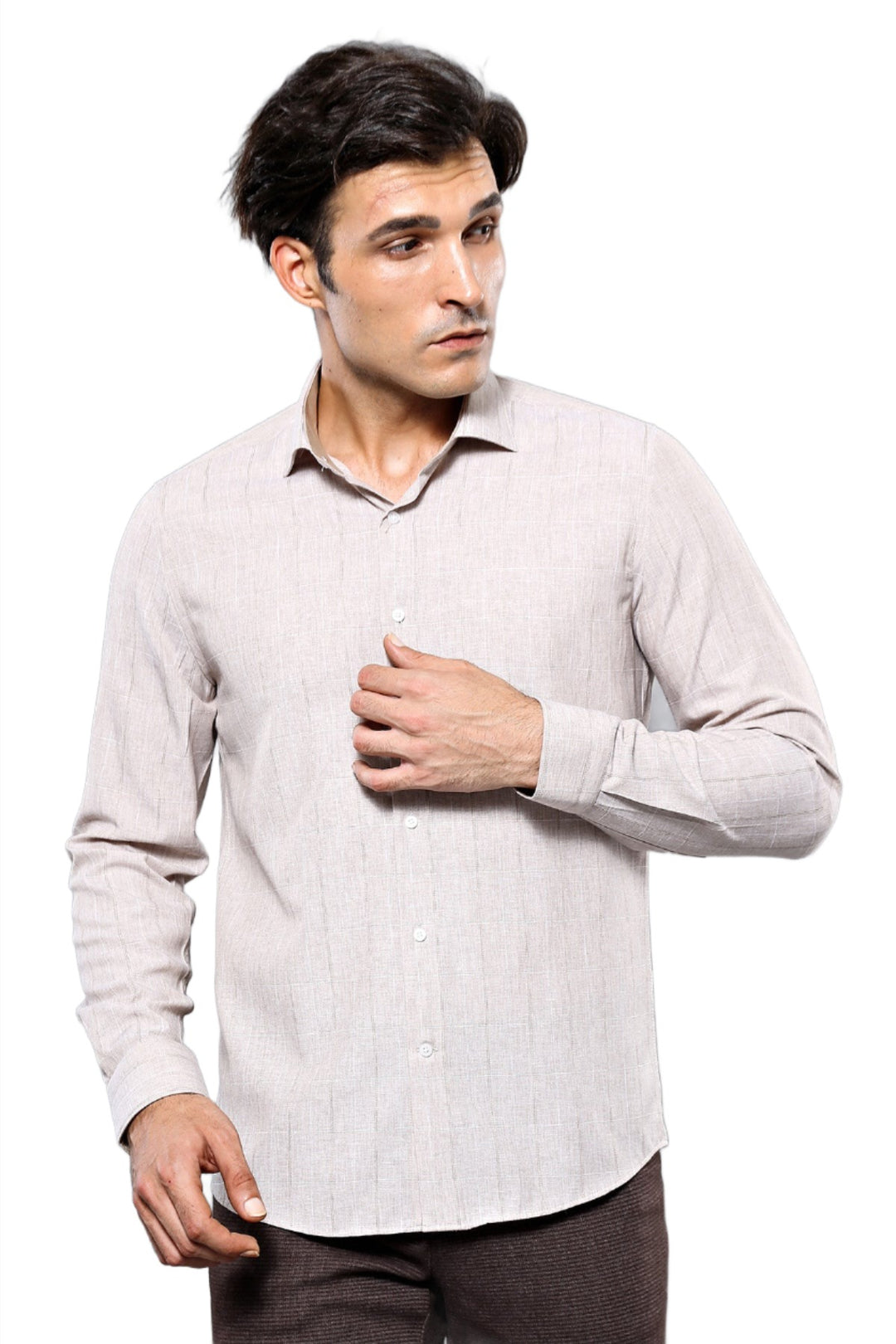 قميص بيج منقوش بقصّة Slim-Fit | ويسي - ويسي