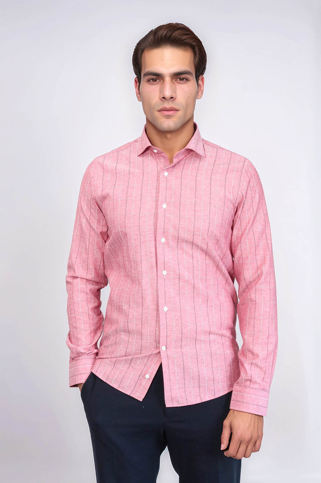 Camicia da uomo a quadri bordeaux chiaro | Wess