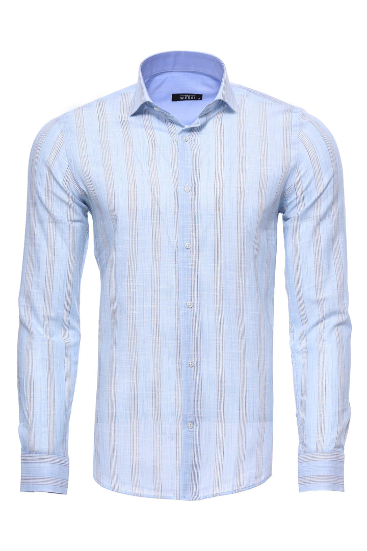 Sky Blue Striped Men's Shirt | Wessi