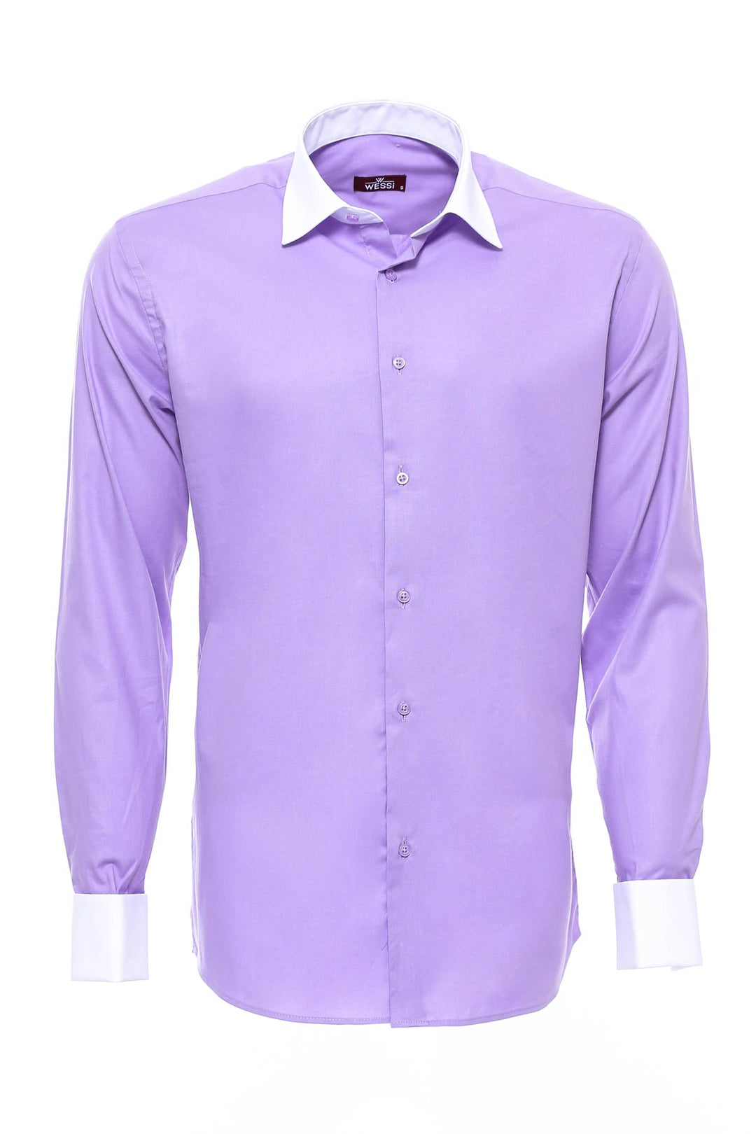 Camisa morada con cuello blanco y muñeca blanca-Wessi