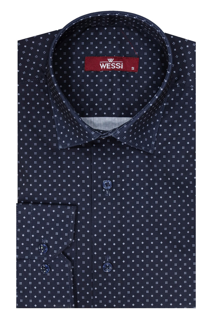 Patterned Slim Fit Navy Blue Men Shirt - Wessi