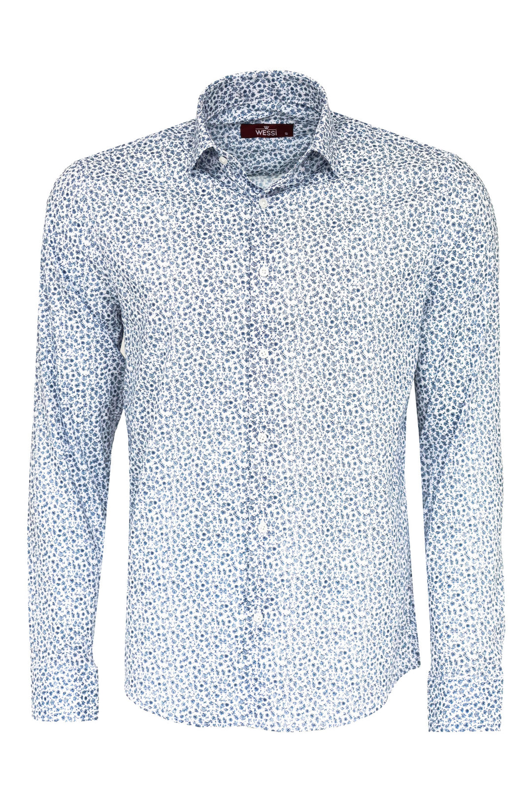 Blue Floral Patterned Slim Fit White Men Shirt - Wessi