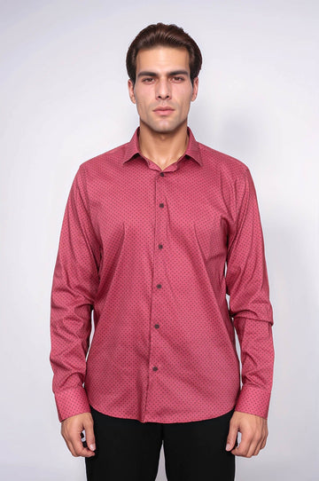 Camisa Hombre Estampada Slim Fit Burdeos - Wessi