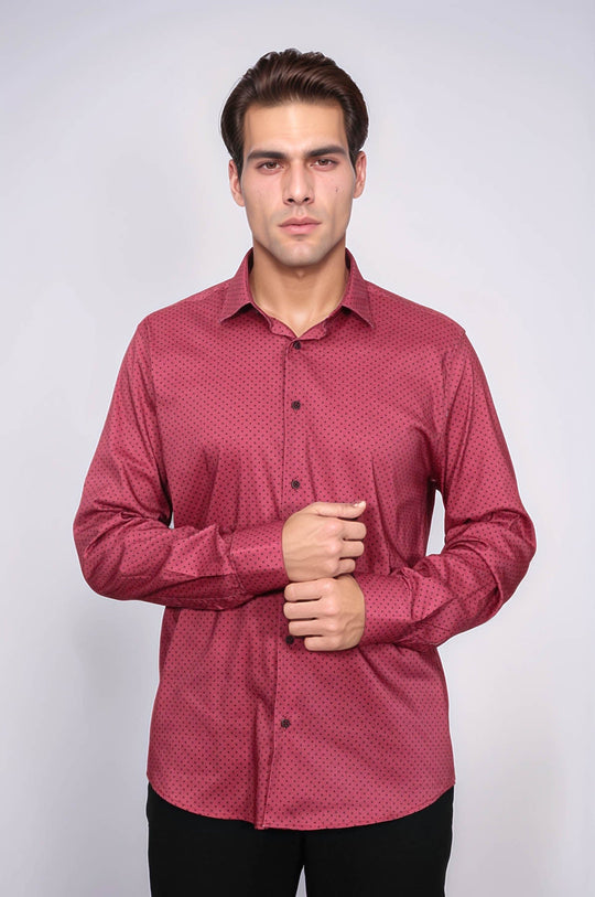 Camisa Hombre Estampada Slim Fit Burdeos - Wessi