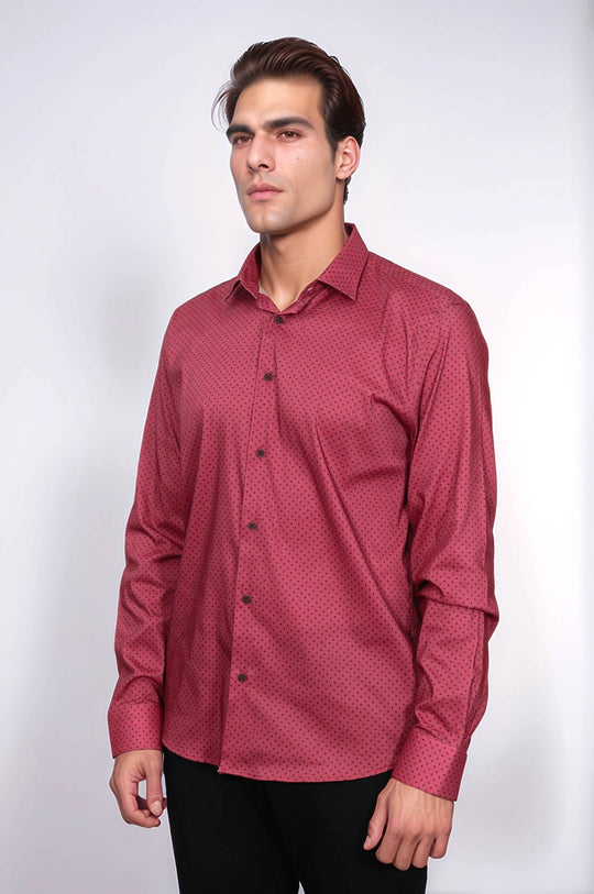 Camisa Hombre Estampada Slim Fit Burdeos - Wessi
