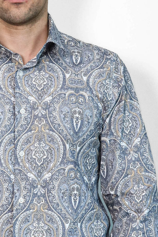 Синяя рубашка узкого кроя с дамасским узором - Wessi