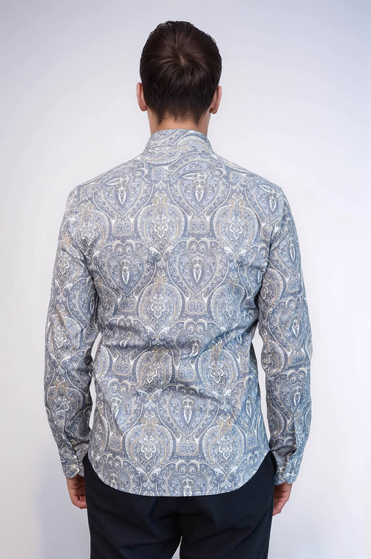 Синяя рубашка узкого кроя с дамасским узором - Wessi