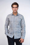 Camisa Slim Fit Azul Damasco - Wessi