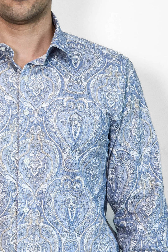 Синяя рубашка узкого кроя с дамасским узором - Wessi