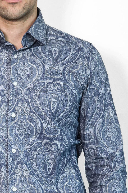 Camisa de hombre azul estampada slim fit - Wessi