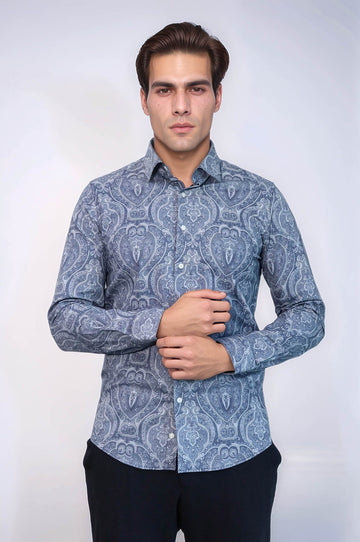 Camisa de hombre azul estampada slim fit - Wessi