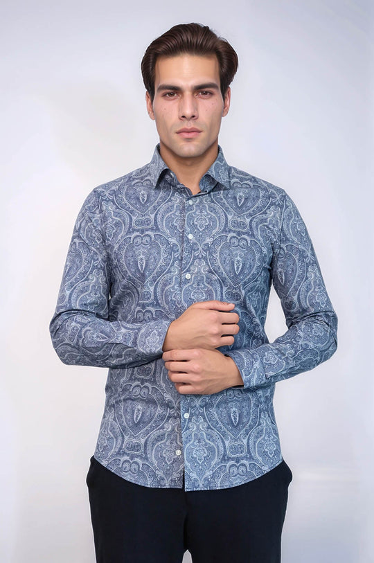 Camisa de hombre azul estampada slim fit - Wessi