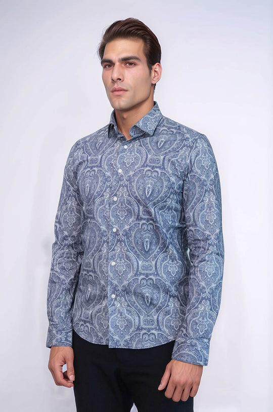 Camisa de hombre azul estampada slim fit - Wessi