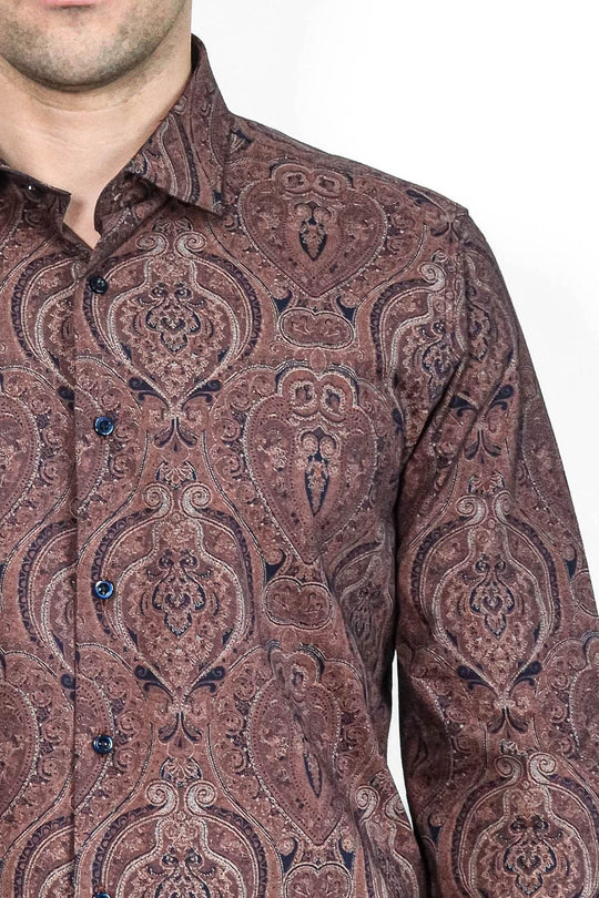 Camisa de hombre marrón estampada slim fit - Wessi