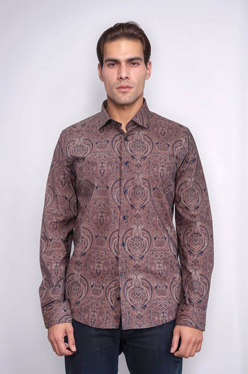 Camisa de hombre marrón estampada slim fit - Wessi
