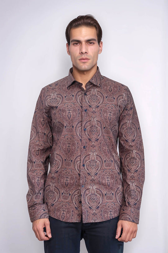 Camisa de hombre marrón estampada slim fit - Wessi