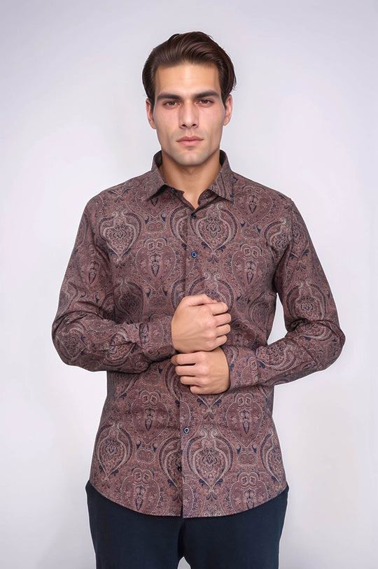 Camisa de hombre marrón estampada slim fit - Wessi