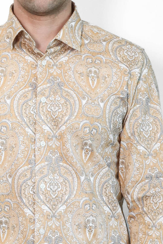 Бежевая мужская рубашка узкого кроя с рисунком - Wessi