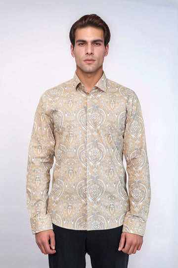 Бежевая мужская рубашка узкого кроя с рисунком - Wessi