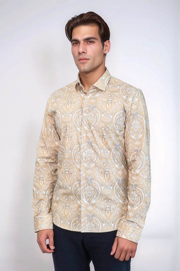 Бежевая мужская рубашка узкого кроя с рисунком - Wessi