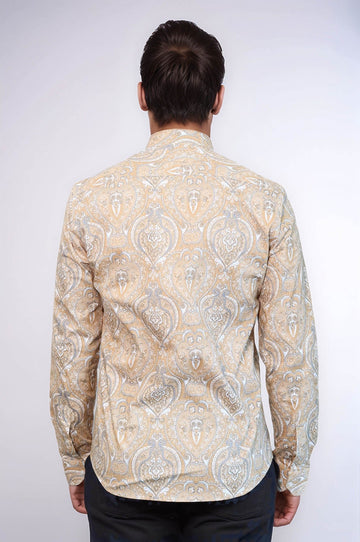 Бежевая мужская рубашка узкого кроя с рисунком - Wessi