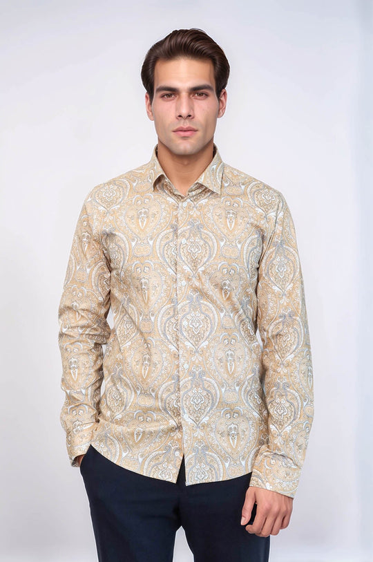 beige color dress shirt Mens Classic Fit Spread Collar Dress Shirt in Taupe, 18-18.5-32-33 / Taupe