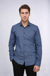 Houndstooth Pattern Slim Fit Navy Blue Men Shirt - Wessi