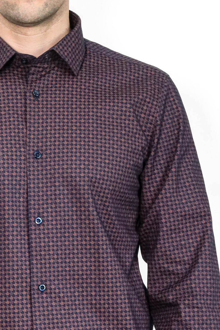 Houndstooth Pattern Slim Fit Brown Men Shirt - Wessi