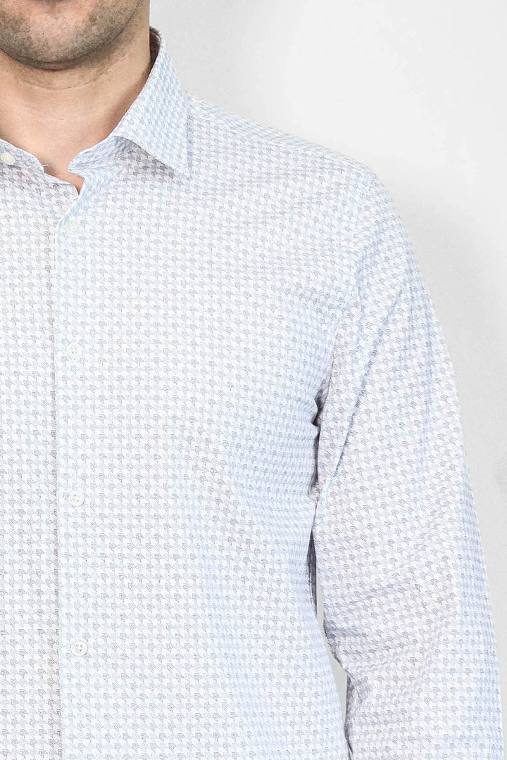 Houndstooth Pattern Slim Fit White Men Shirt - Wessi