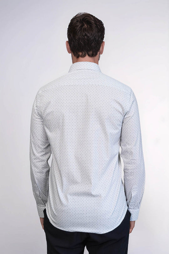 Houndstooth Pattern Slim Fit White Men Shirt - Wessi