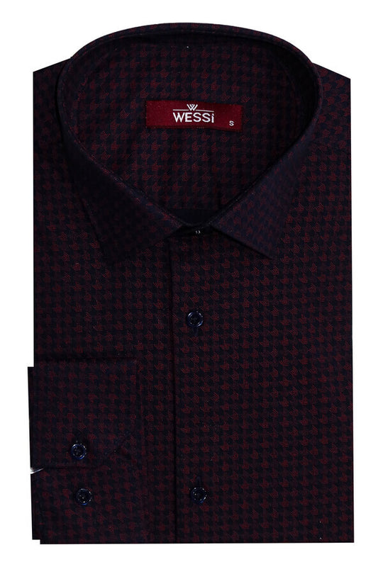 Houndstooth Pattern Slim Fit Burgundy Men Shirt - Wessi Wessi - Discover Diversity Houndstooth Pattern Slim Fit Burgundy Men Shirt - Wessi Wessi - Discover Diversity