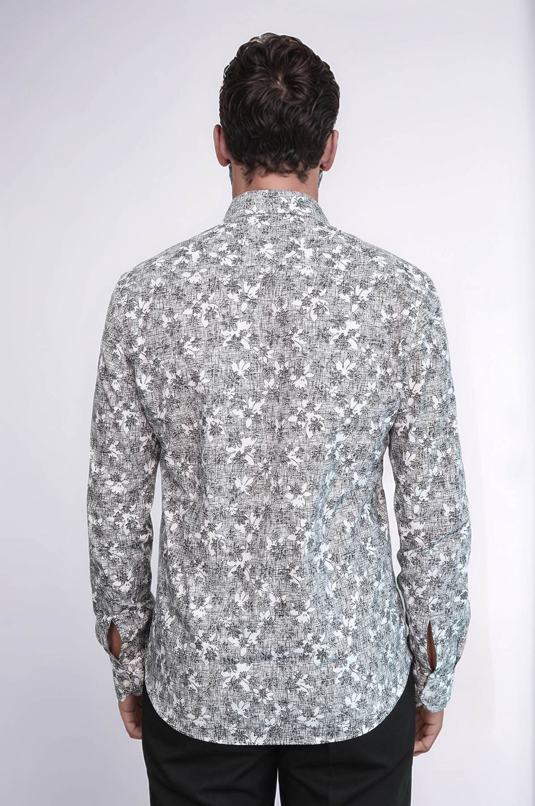 Camicia da uomo grigia slim fit con fantasia Bloom - Wessi