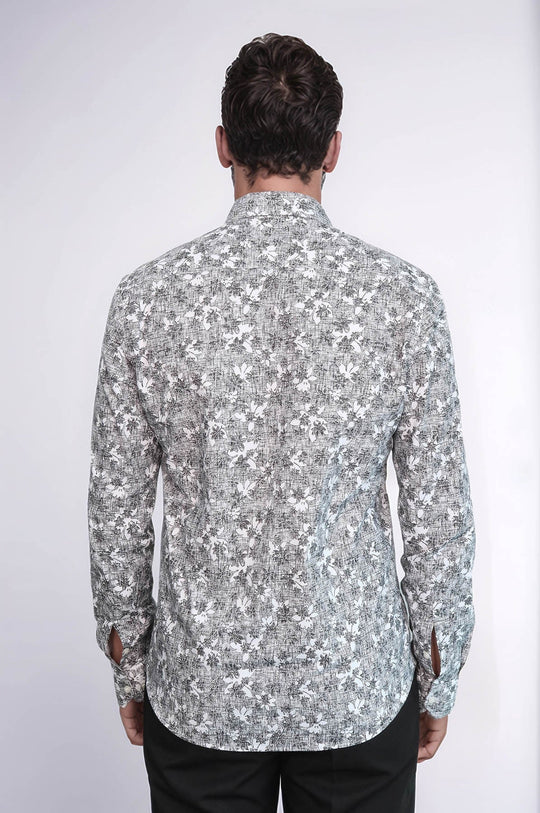 Bloom Patterned Dark Slim Fit Grey Men Shirt - Wessi