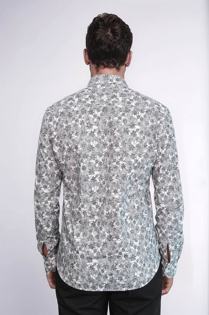 Camicia da uomo grigia slim fit con fantasia Bloom - Wessi
