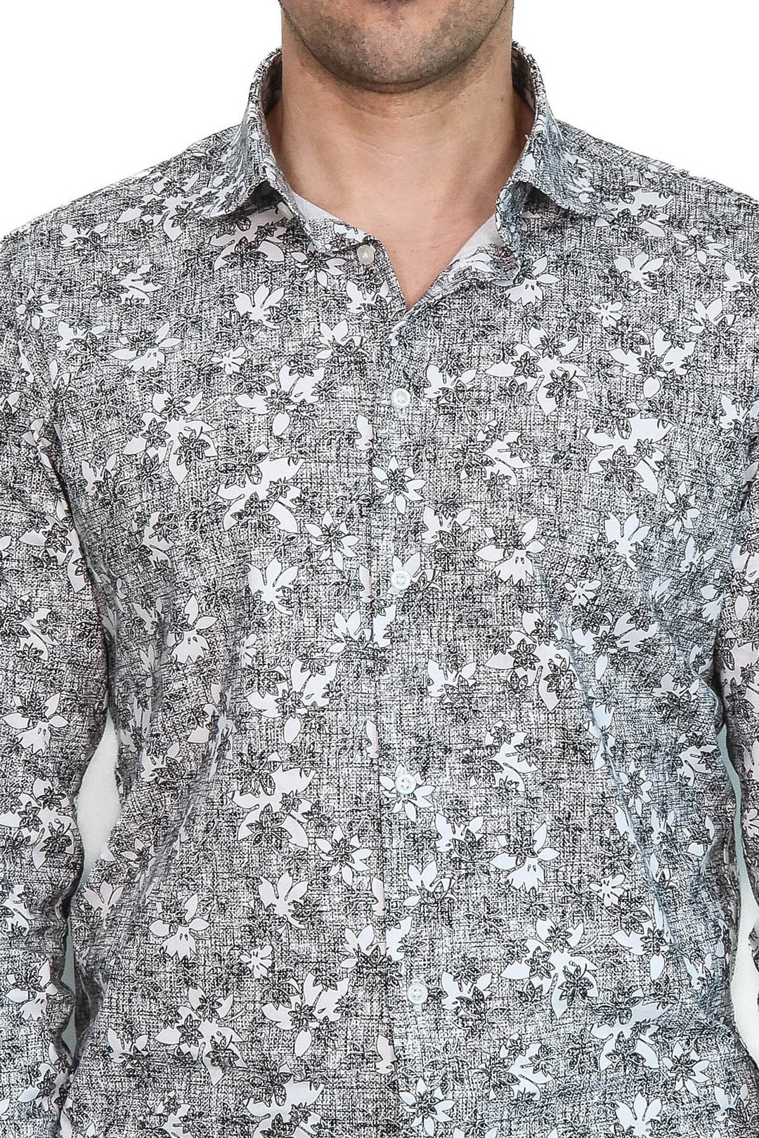 Camicia da uomo grigia slim fit con fantasia Bloom - Wessi